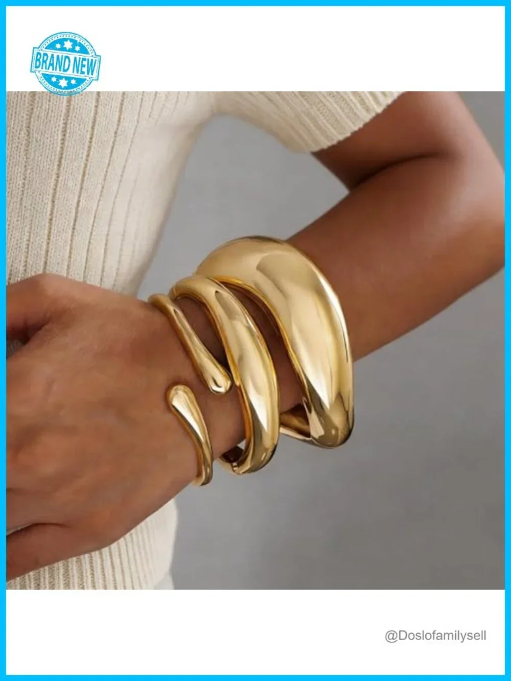 14k Gold Plated Chunky Bangle Bracelets Set, Stackable Dainty Cuff Jewelry